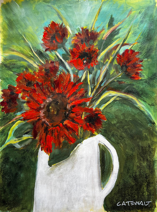 Red floral in white vase