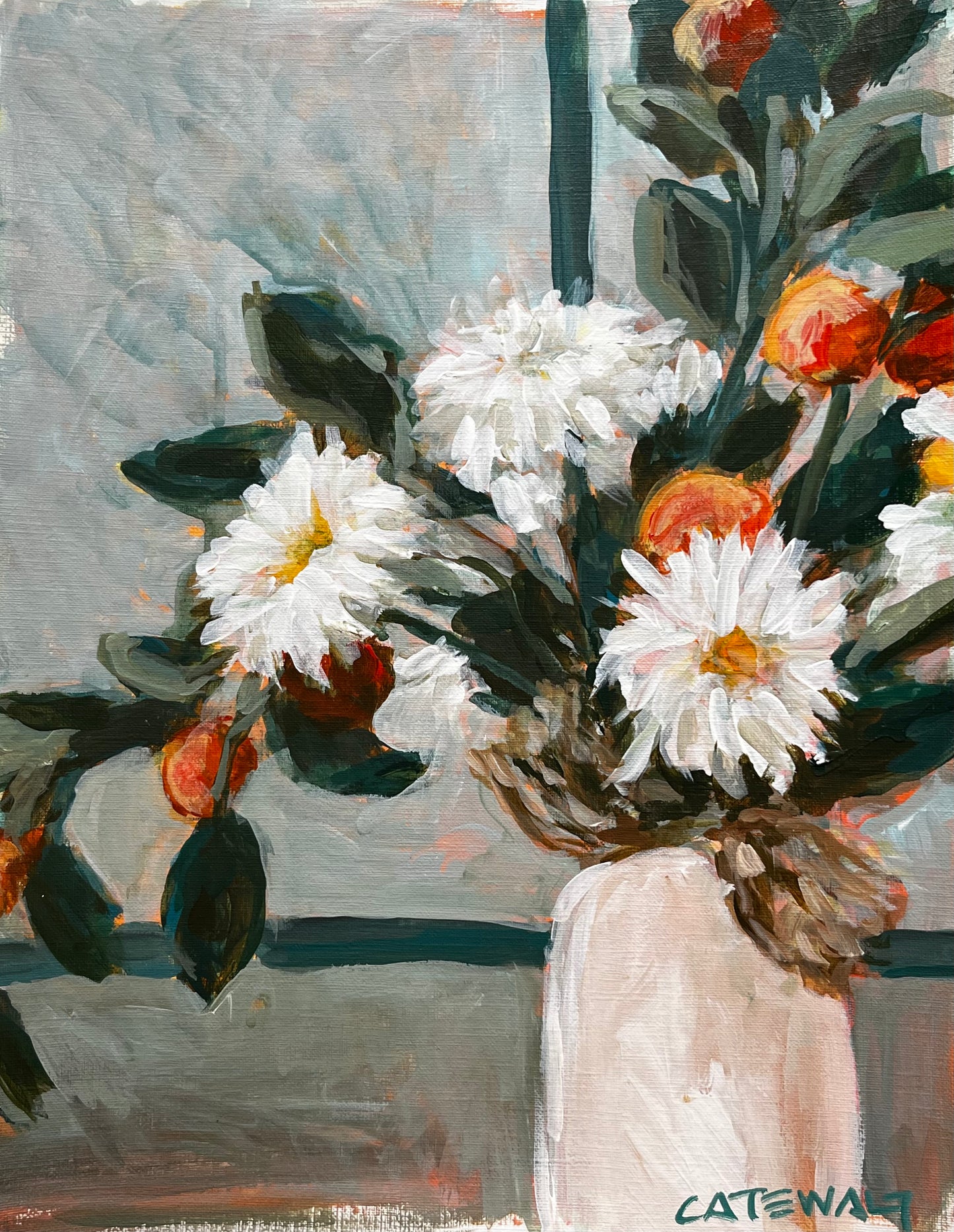 White daisy and orange branches