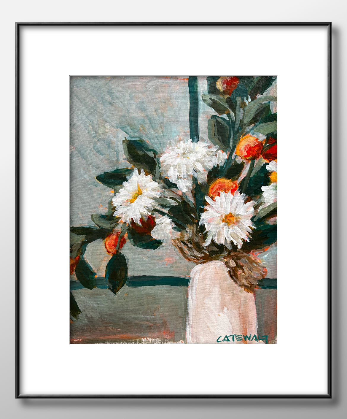 White daisy and orange branches